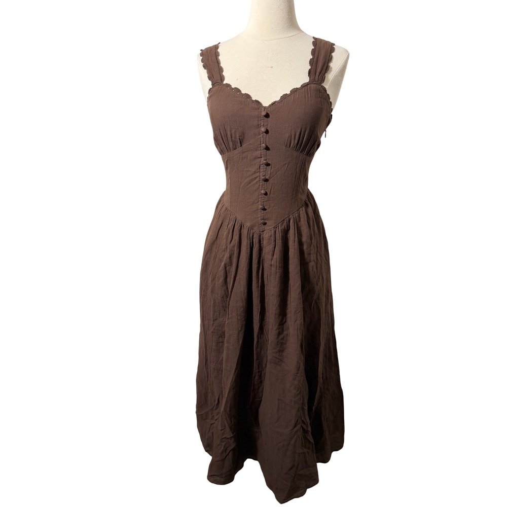 American Eagle Brown Cotton Lace Up Corset Back Midi Dress Small